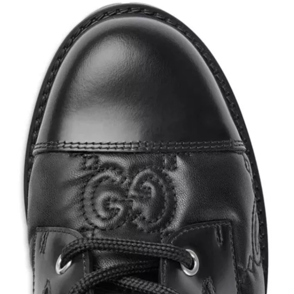 ❌ SOLD ❌ GUCCI BLACK QUILTED LACE UP LEATHER GG LOGO COMBAT BOOTS Size 39 - Picture 3 of 6